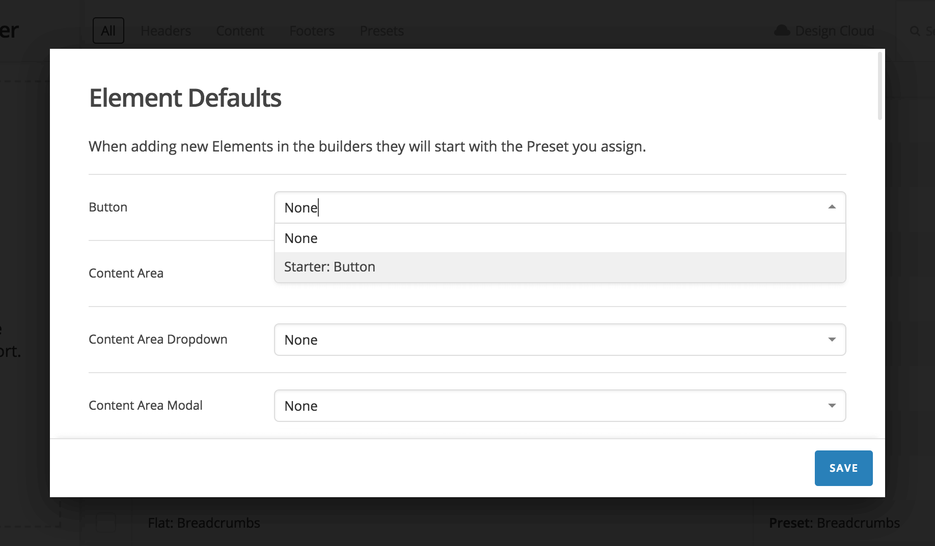 Default Element Selection Interface