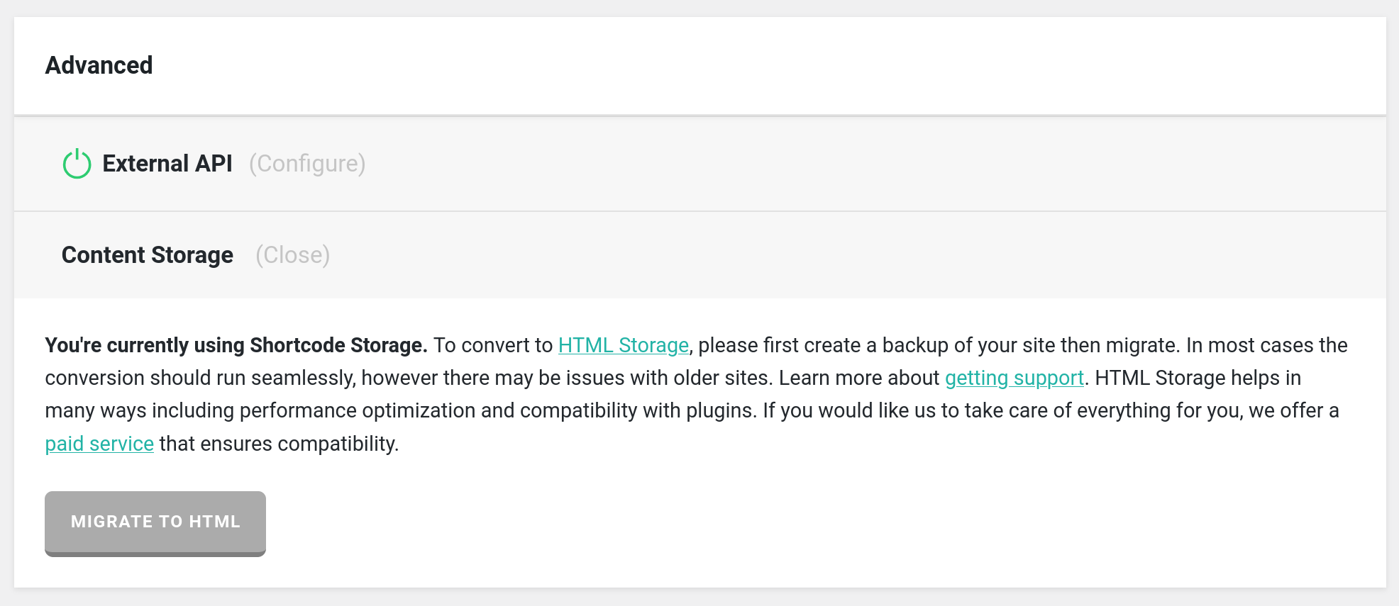 Content Storage Settings