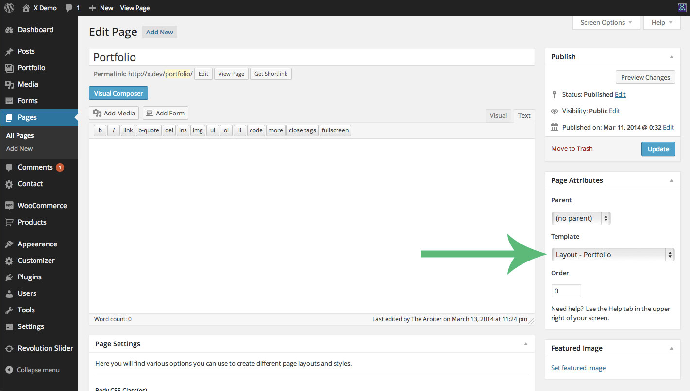 Page Attributes Template Dropdown