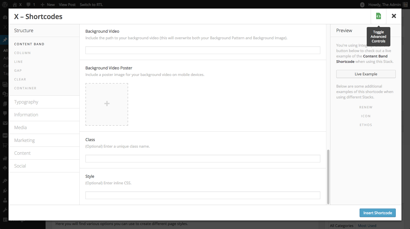 Shortcode Generator Advanced Controls
