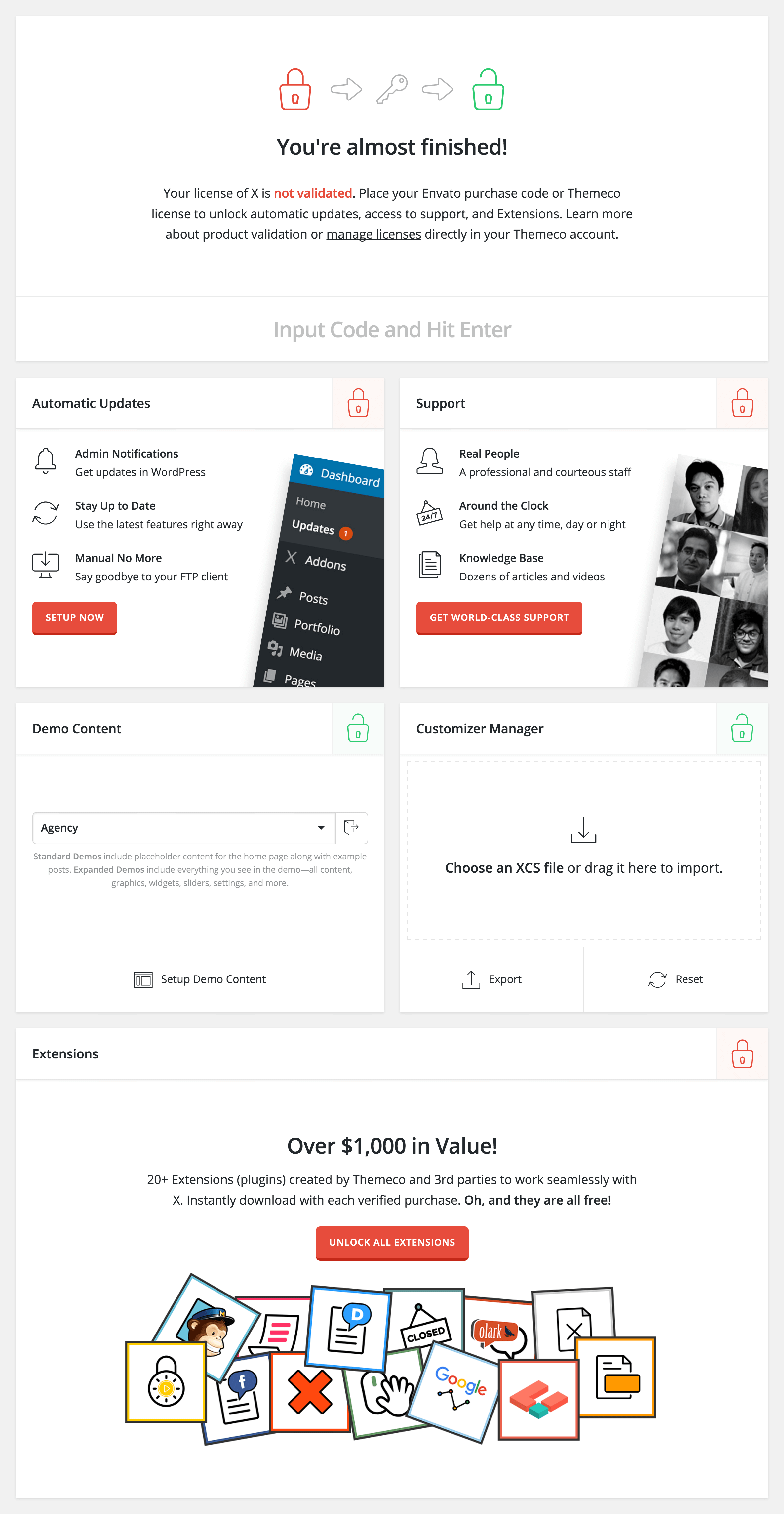 X Theme Admin Addons Page
